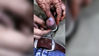 My Indian wife do hand job using condom