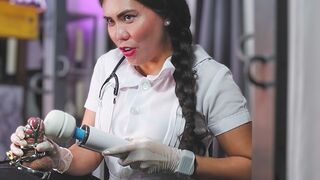 Nurse DominaFire Edging her Slave in Metal Chastity