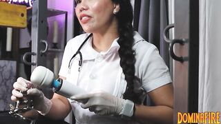 Nurse DominaFire Edging her Slave in Metal Chastity