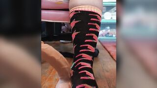 Hot BBW Teen In Colorful Socks Plays with Dildo