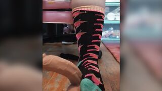 Hot BBW Teen In Colorful Socks Plays with Dildo