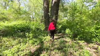 IN THE WOODS getting bent over and fucked next to a tree by my boyfriend | Creampie ending