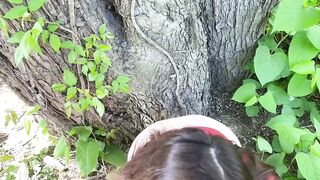 IN THE WOODS getting bent over and fucked next to a tree by my boyfriend | Creampie ending