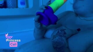 *HUGE DILDO* Blow Job - while BUSTY STEP MOM takes bubble bath