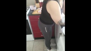 Step mom in leggings get fucked by step son in kitchen