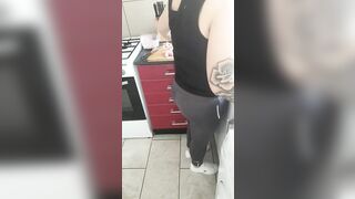 Step mom in leggings get fucked by step son in kitchen