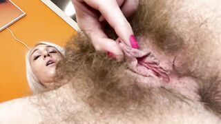 Big clot jerking super hairy pussy blonde