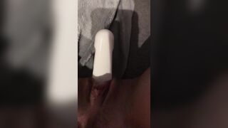 Hairy pussy toying with dildo