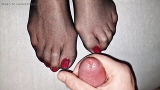 Red toenail cumshot