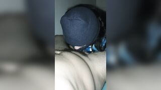 My hooded wife sucking my dick in the sex room