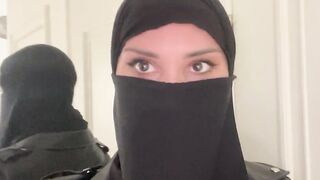 Hijabi in leather was fucked in mouth and pussy