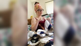 Creature crocheting and singing a tune