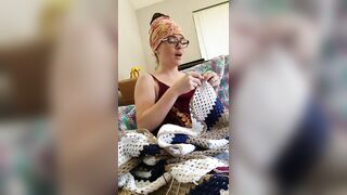 Creature crocheting and singing a tune