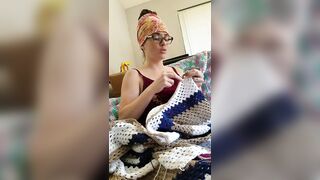 Creature crocheting and singing a tune