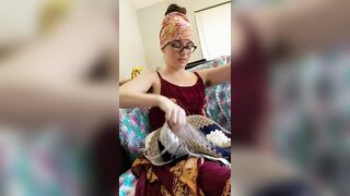 Creature crocheting and singing a tune