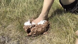 Smashing a cake with my feet