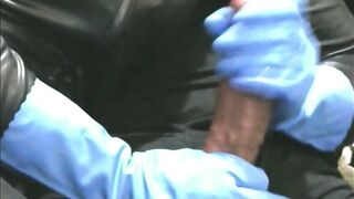 smoking wife in blue rubber gloves jerking me