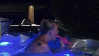 Busty blonde in hot tub orgasms with dildos