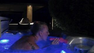 Busty blonde in hot tub orgasms with dildos