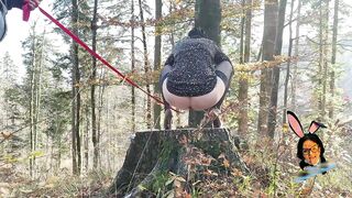 Stockings and high heels mature milf mom pissing outdoor with anus on leash