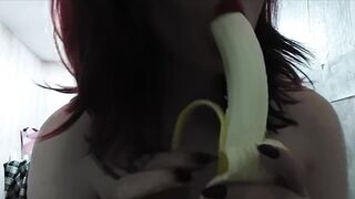 Luxurious Lucifoneyer girl sucks a banana and dreams of your cock