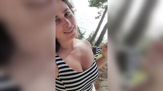 Busty Cutie ExpressiaGirl Masturbates, Fingers Hard herself and Chats with Friends in a Public Park