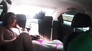 cute blonde sucks my tits in the uber and licks my delicious pussy