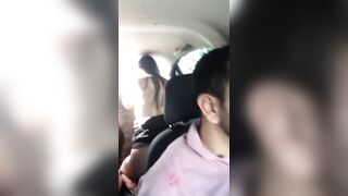 two naughty girls riding their dildos in the back seat of the uber