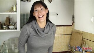 YANKS - Horny mature with big boobs masturbates in kitchen