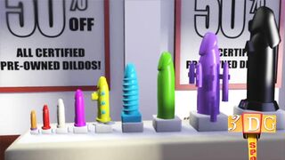 3DGSPOT - Blonde Teen Deepthroats And Gags A Huge Cock In A Dildo Shop! 3D ANIMATION!