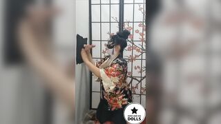 Geisha Cosplay with My Asian Japanese Wife Gloryhole Cumshot with Backstage Tit Fuck