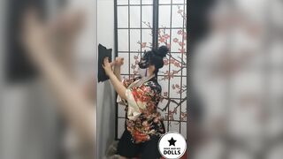 Geisha Cosplay with My Asian Japanese Wife Gloryhole Cumshot with Backstage Tit Fuck