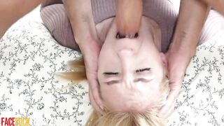 Gorgeous blonde has no gag reflex when thrusted a huge cock in her mouth