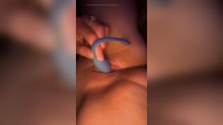 Fucking wet pussy with vibrator and thick dildo